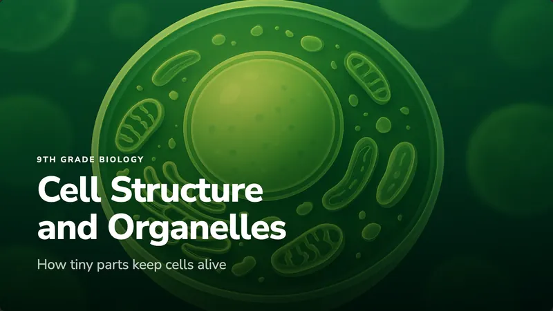 Cover slide: Cell Structure and Organelles, over a green cell illustration.