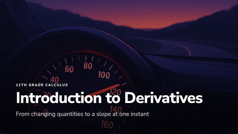Cover slide: Introduction to Derivatives, over a glowing speedometer.