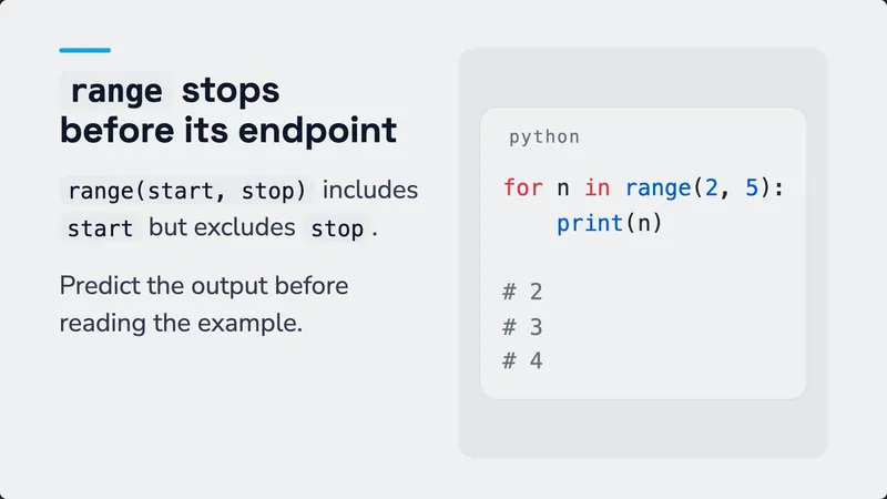 range stops before its endpoint: a short Python example and its output.